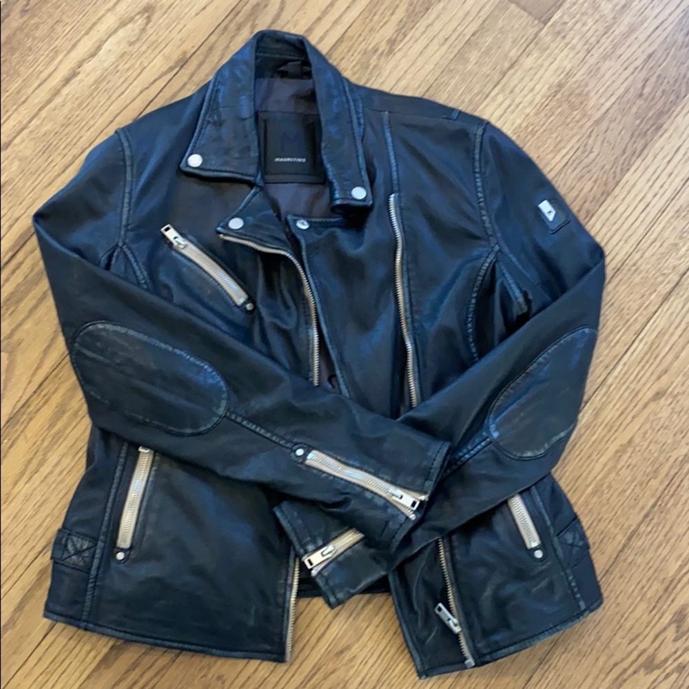 Mauritius washed leather biker jacket